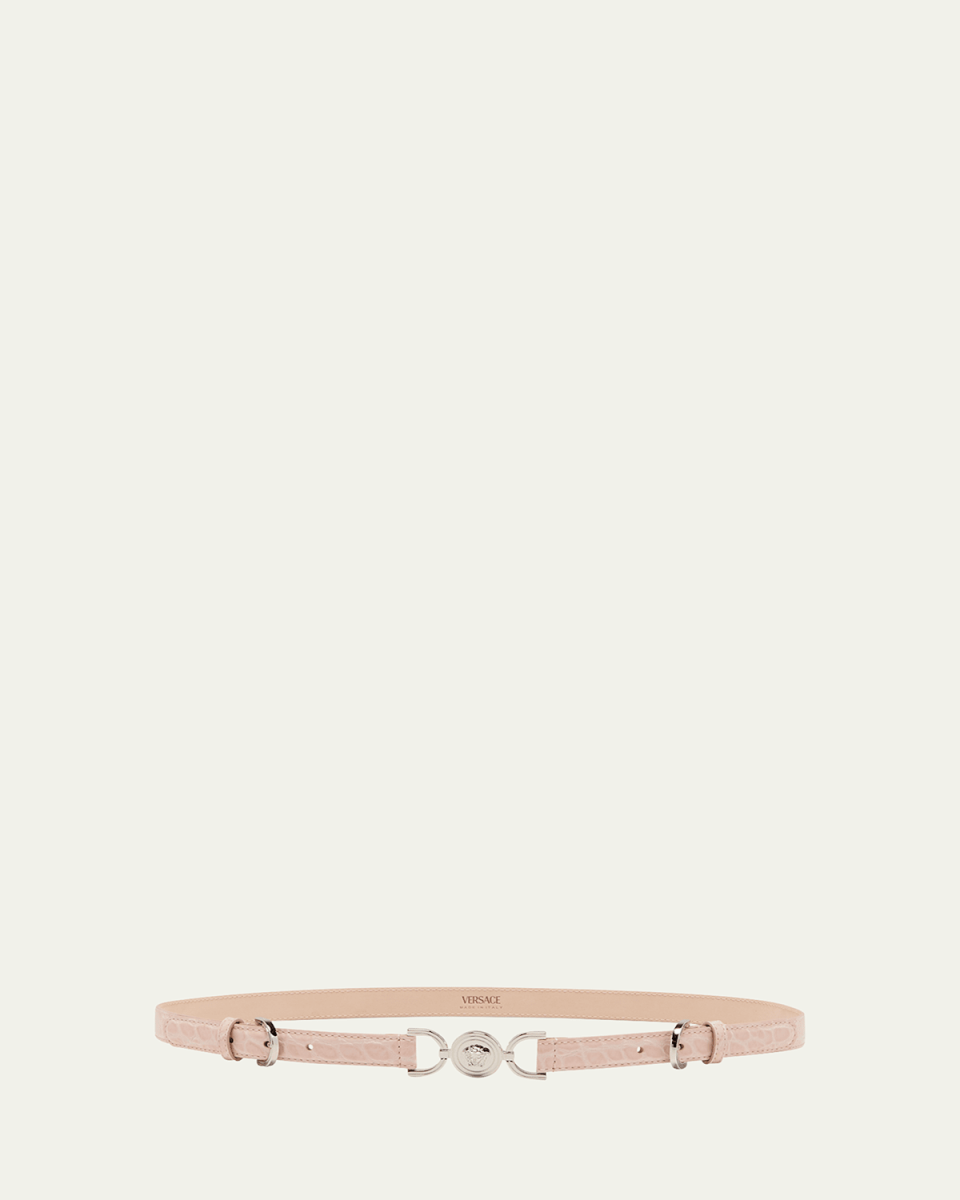 Medusa Croc-Embossed Leather Belt
